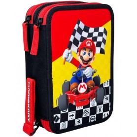 Astuccio triplo + accessori 45 pz, 3 Scomparti - Mario Kart