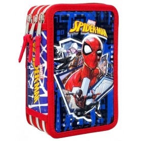 Astuccio triplo + accessori 45 pz, 3 Scomparti - Spider Man
