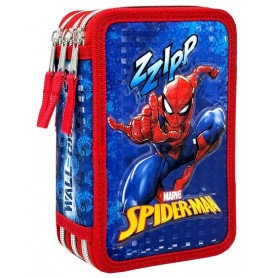 Astuccio triplo + accessori 45 pz, 3 Scomparti - Spider Man